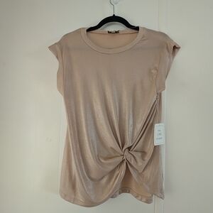 Tan Gold Cap Sleeve Tie Front Tee